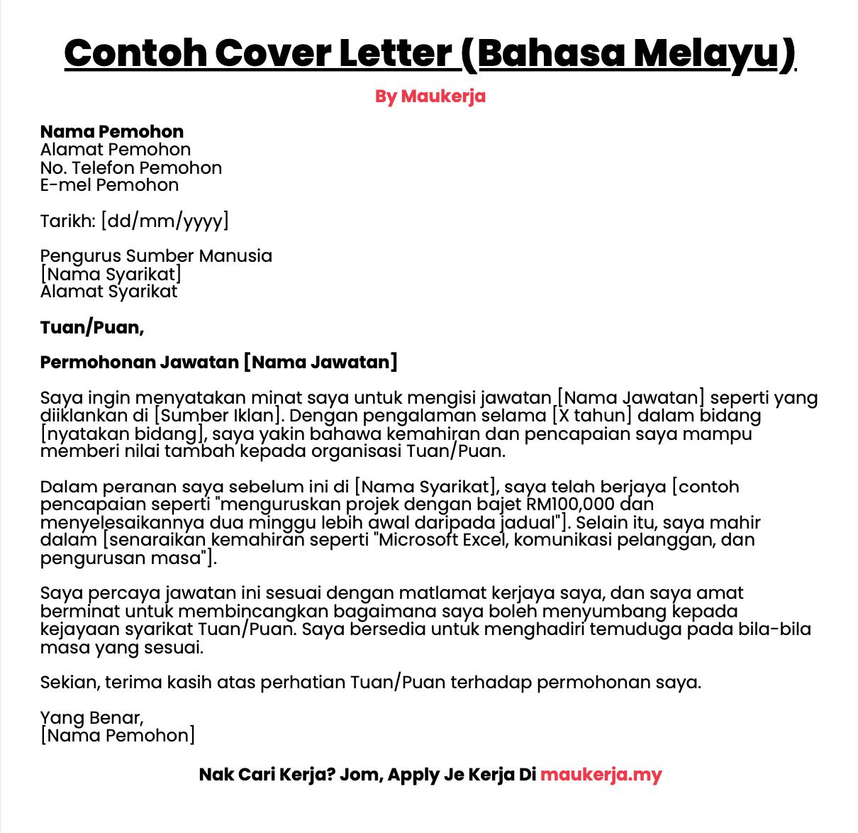 Contoh Cover Letter Mohon Kerja. Simple Tapi Padat!